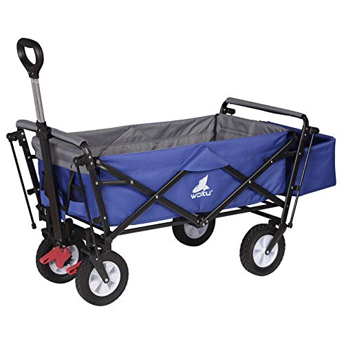 Woltu Transportwagen Opvouwbaar - Stevig Stalen Frame Blauw - 80 kg Draagvermogen, Met Rem en Afneembare Zonneklep - 4 Zwenkwielen 100x50x90 cm