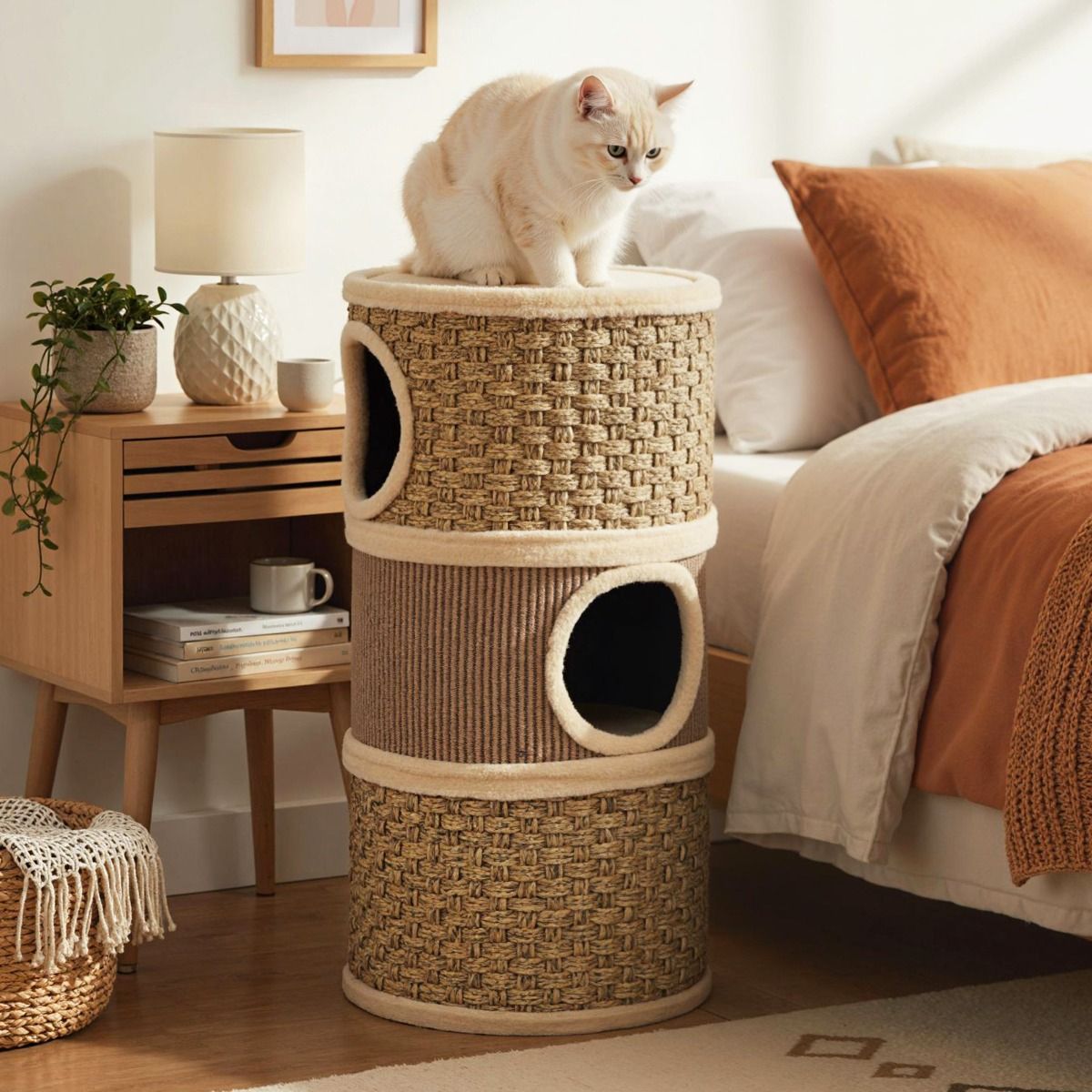 Coast Kattentoren met 3 verdiepingen - sisal krabpaal - knusse slaapplaatsen - kaki en bruin - 36 x 36 x 70 cm
