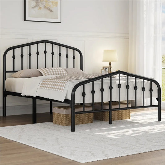 Yaheetech Metalen Bedframe - 140x200 cm - Vintage - Met Hoofdbord - Zwart - Industrieel Design