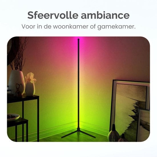 Gologi Slimme Vloerlamp LED - Hoeklamp - Industrieel - Staand - Woonkamer - Dimbaar - RGBW - Met App - Zwart