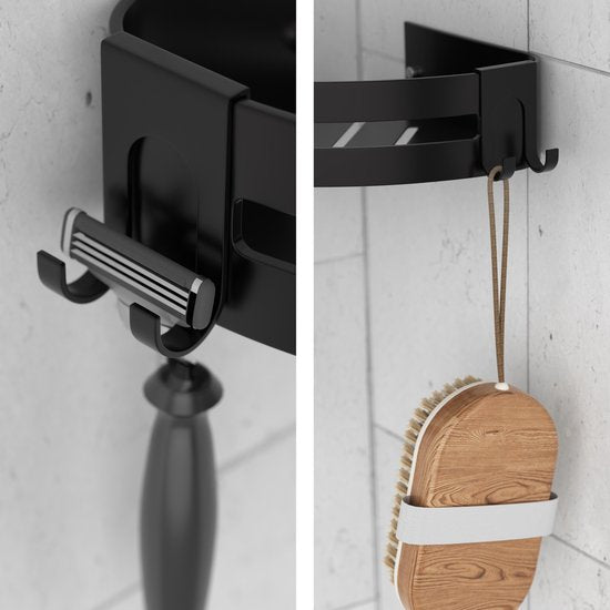 Sanicraft® - Doucherek - Doucherek zonder Boren - Geschikt voor elk type Muur - Doucherek Hangend - Doucherek Zwart - Doucherekje - Doucheplank - Roestvrij - 2 Stuks
