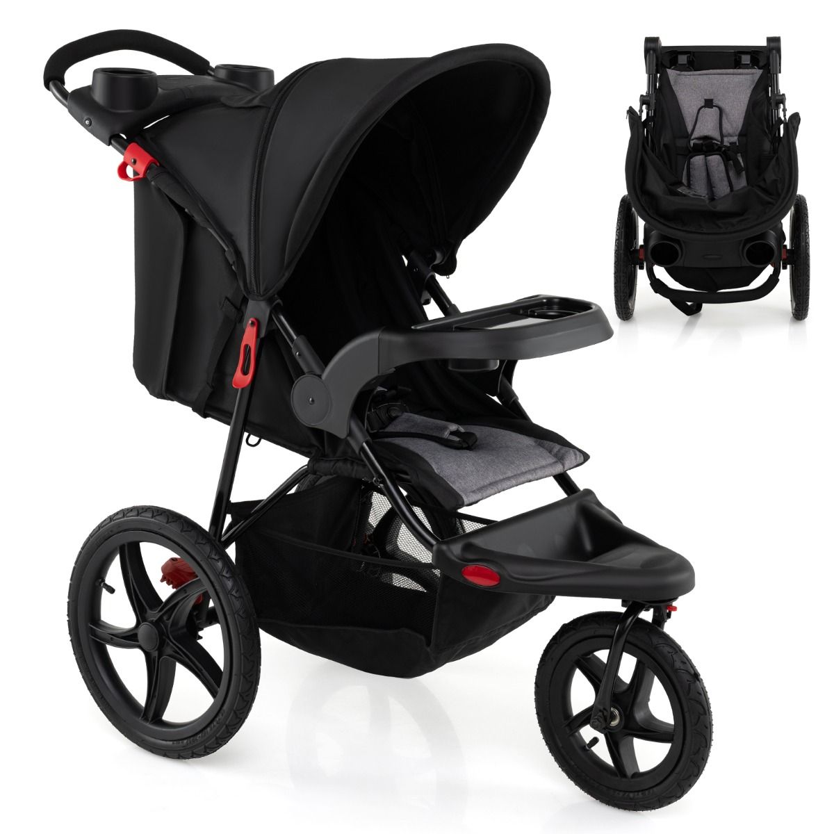 Coast Joggingbuggy - Opvouwbare kinderwagen - Verstelbare zonnekap - Kantelbare zitting - Zwart