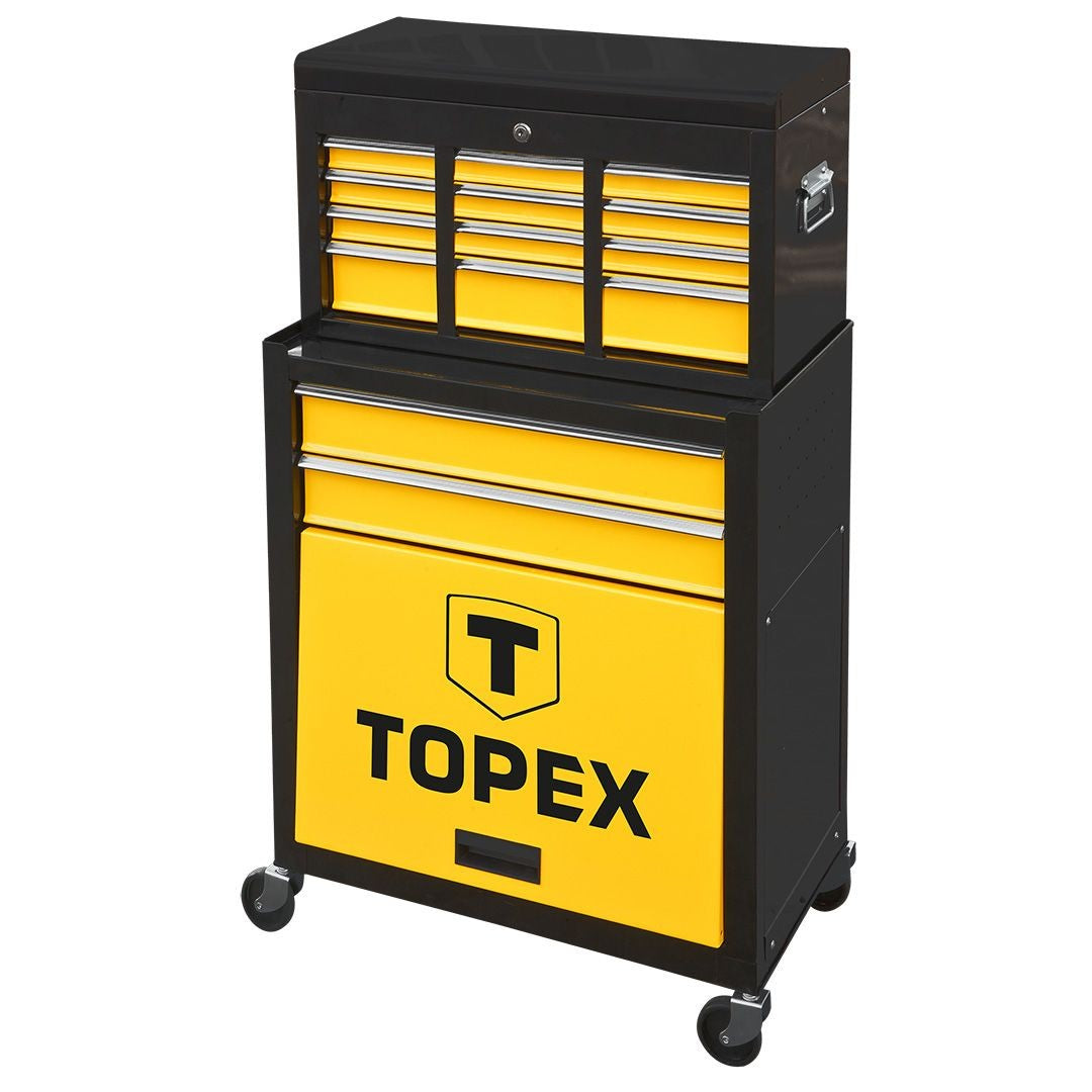 TOPEX Gereedschapswagen 79R500 – 6 Lades Met 4 Zwenkwielen – Plaatstaal – Hoogte 660 mm – Zwarte Werkplaats Trolley
