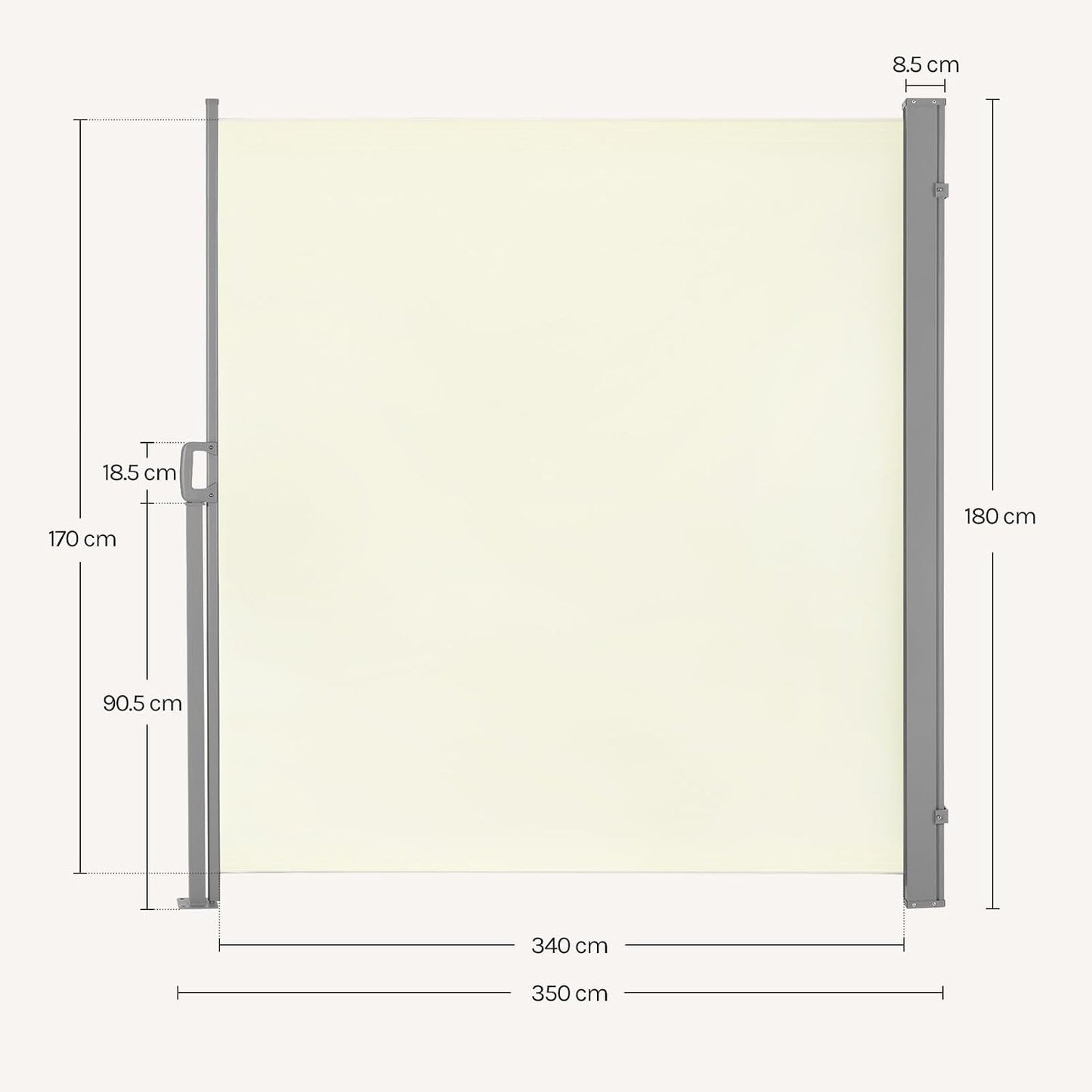WOLTU Zijmarkies Intrekbaar 180 x 350 cm - Inkijkbescherming - Zonwering en Winddicht - Crème