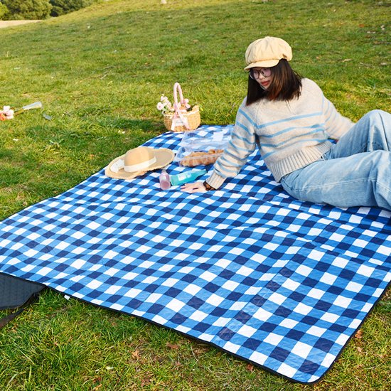 Fuegobird- Picknickdeken-200 x 200 cm-Stranddeken- Opvouwbare campingdeken- Waterdicht- Zanddichte picknickmat- Draagbare tuin-strandmat- Machinewasbaar- voor kamperen- Tuin- Park- Strand-geschikt voor kinderen's kruipdeken (blauw)