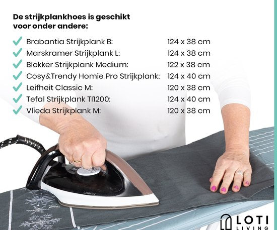 Loti Living Strijkplankhoes 124 x 38 cm - Breeze - Strijkplankovertrek - Complete set - Universeel