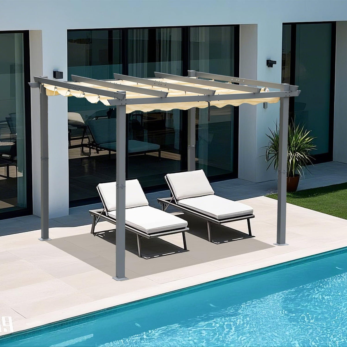 Angel Living Aluminium Patio Pergola met Intrekbaar Dak - 3x4m - Beige