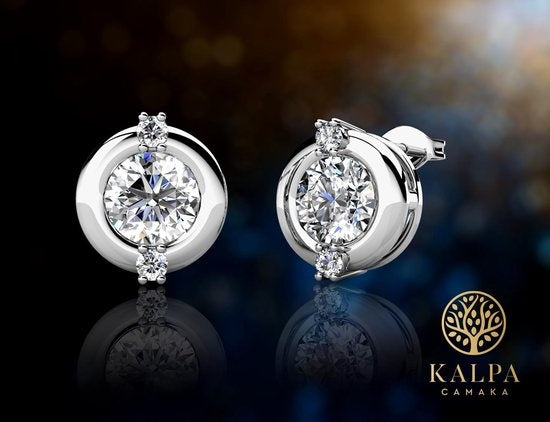 Yolora Dames Oorbellen met Ronde Kalpa Camaka Kristallen - Zilver kleurig - 18K Witgoud Verguld - Moederdag Cadeautje