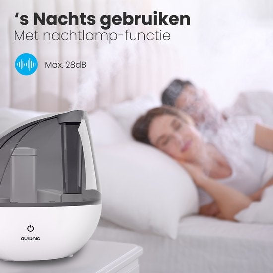 Auronic Luchtbevochtiger - Geschikt voor Babykamer & Slaapkamer - Wit - Inclusief Waterfilter
