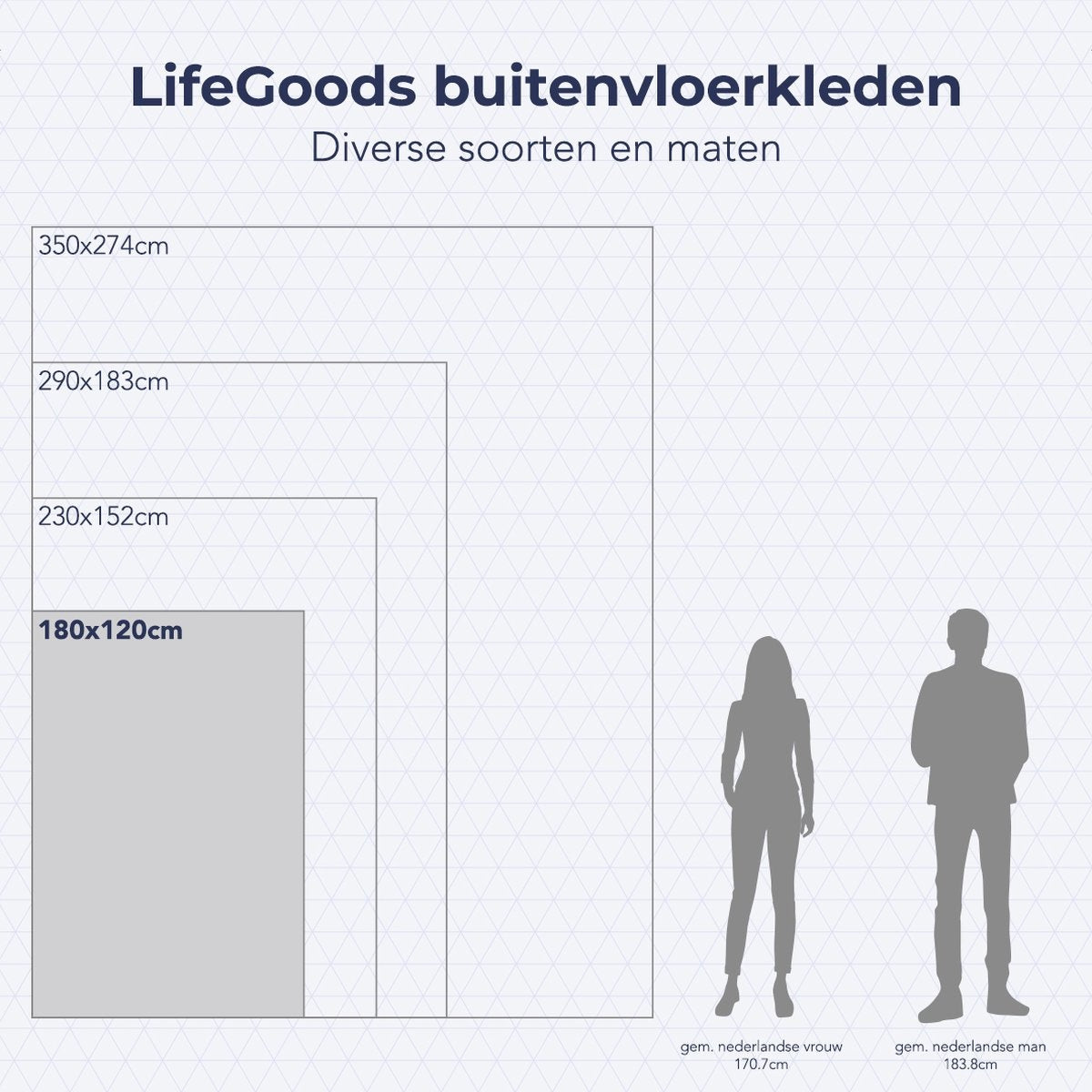 LifeGoods Buitenkleed - 120x180CM - Vloerkleed - Tuintapijt - Omkeerbaar - Incl. Draagtas - Met Patroon - Grijs/Wit