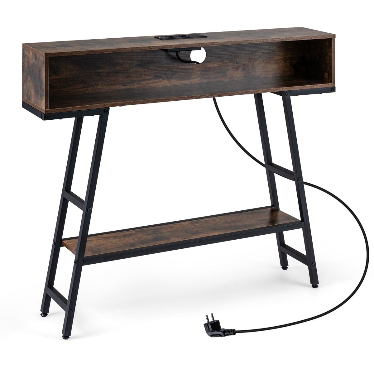 Coast Consoletafel met ledverlichting - oplaadstation - 3 niveaus - roestbruin en zwart - 100 x 20 x 86,5 cm