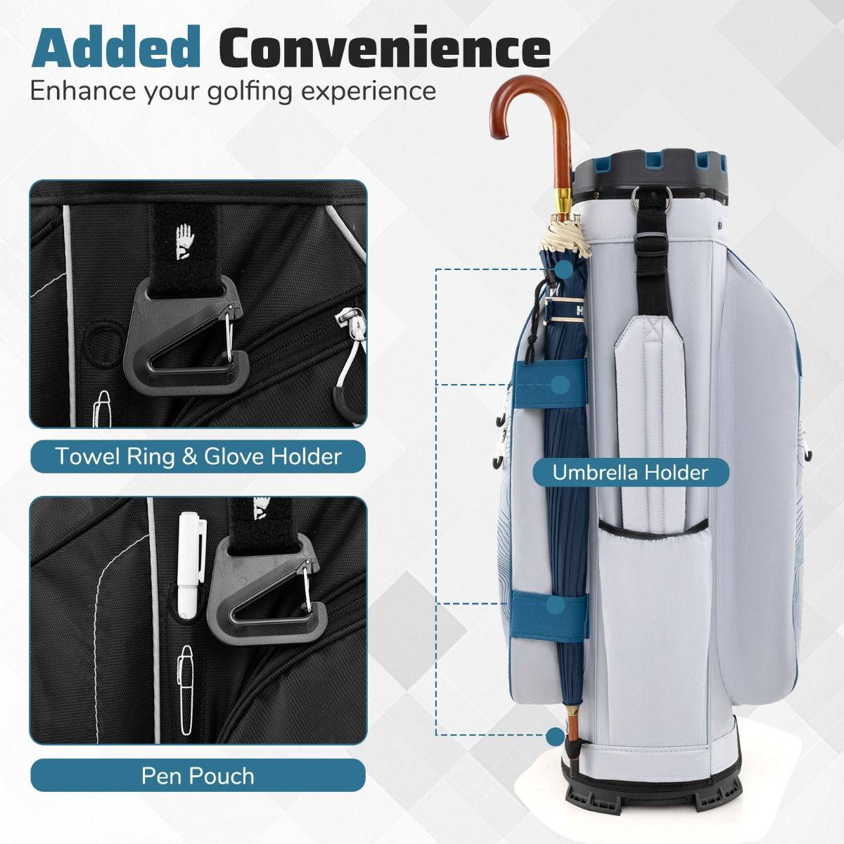 Coast Golfbag met 14 Vakken, 11 Zakken, Draagriem & Regenhoes – Lichtgewicht Golfkar Tas – 34x24x90,5 cm – Marineblauw