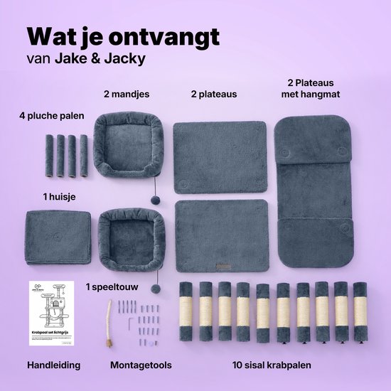 Jake en Jacky Krabpaal voor Katten - Kattenkrabpaal - Krabmeubel - Kattenboom - Krabpalen - Kattenhuis - Donkergrijs - 147 cm Hoog