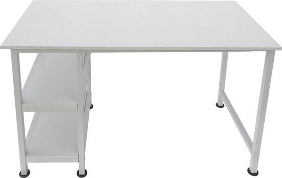 Bureau computer tafel - met opbergplanken - wit metaal hout - 110 cm breed