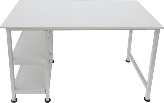 Bureau computer tafel - met opbergplanken - wit metaal hout - 110 cm breed