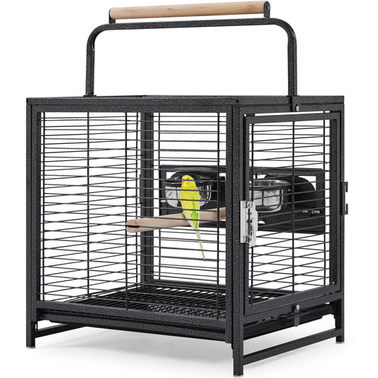 Yaheetech Vogelkooi Met Handgreep – Voorzien Van Houten Zitstokken En Waterafstotende Coating En Afsluitbare Deur – Voor Kanaries En Grasparkieten – Zwart Metaal Kunststof En Hout – 48,5 x 39 x 65 cm