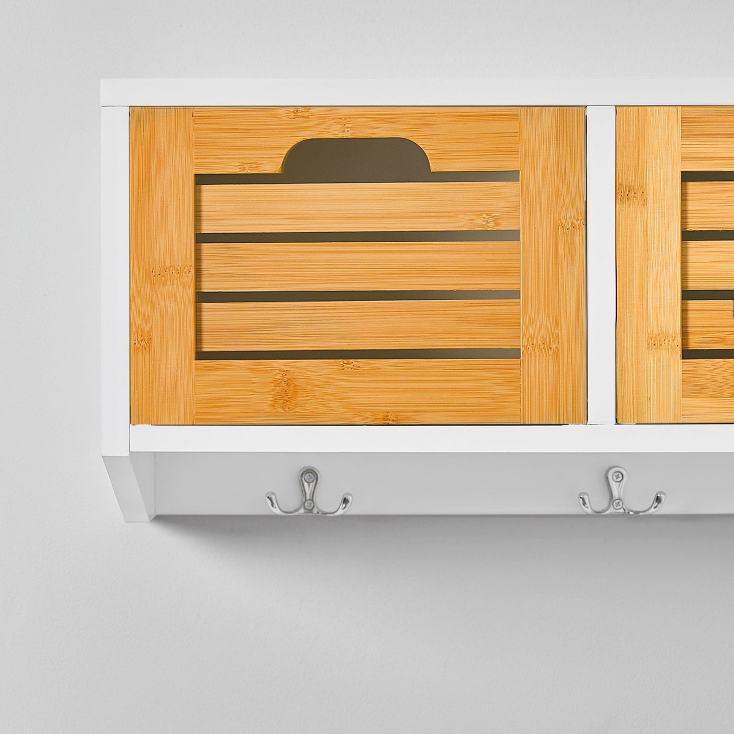 SoBuy Wandgarderobe - Hangrek met 3 manden en 4 haken - Max. 15KG - 80 x 25 x 20 cm - Wit