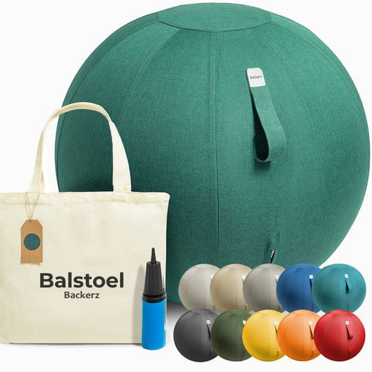 Backerz Zitbal 65 CM - Zitballen met Hoes Linnen - Ergonomische Bureaustoel Kantoor en Thuis - Luxe Yoga Bal - Groen