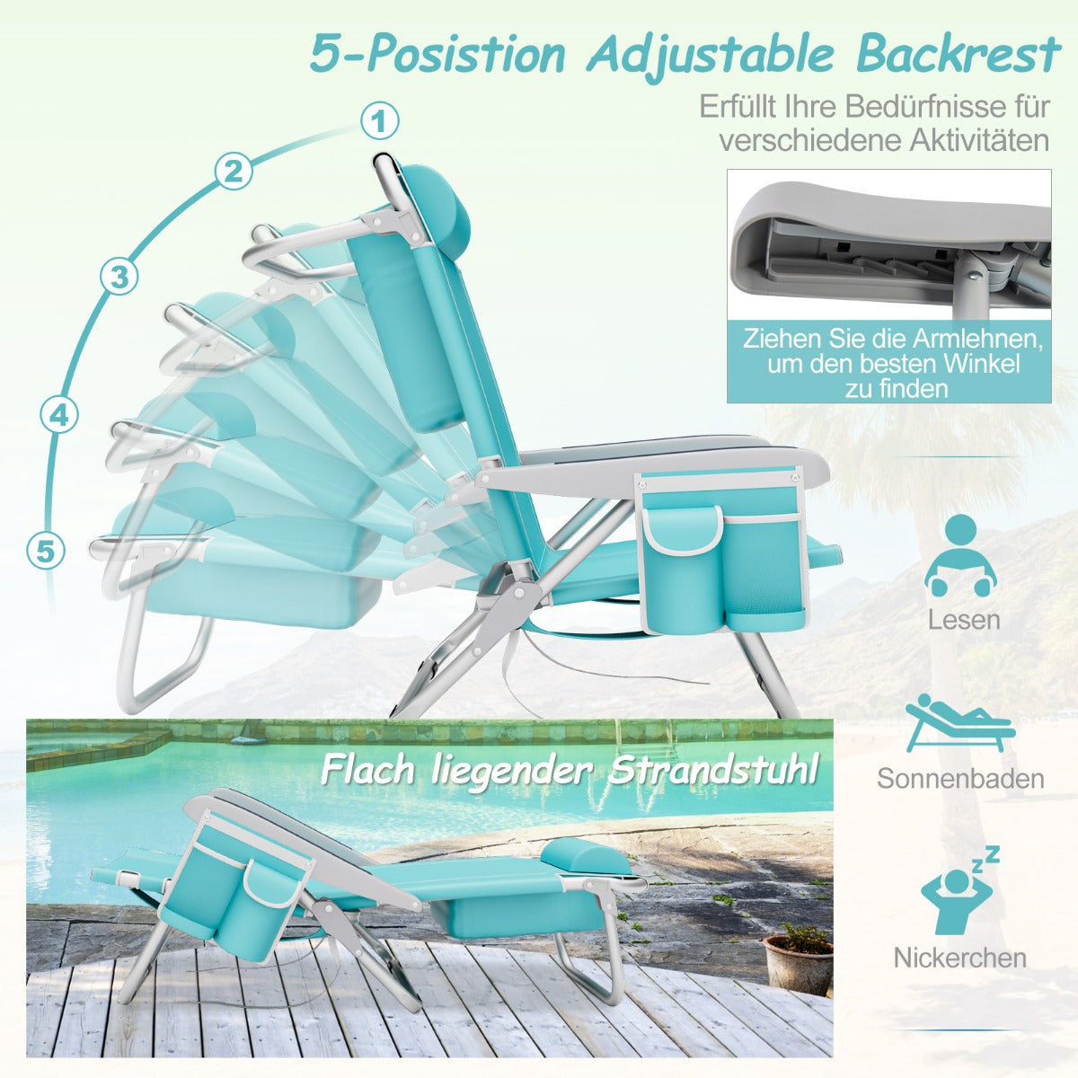 Coast Strandstoel - 2 stuks - Inklapbaar - Max. 150 kg - 66 x 65 x 78 cm -Blauw