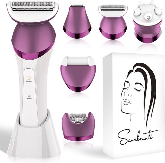 Sansbeauté® 6-in-1 Ladyshave - Gezicht - Oksels - Benen - Bikinilijn - Scheerapparaat Vrouw - Epilator - Epileerapparaat Dames - Trimmer Vrouw - Bikinitrimmer - USB Oplaadbaar