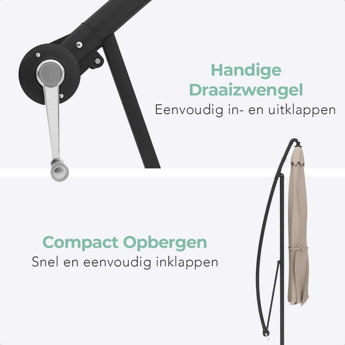 LifeGoods Zweefparasol - tot 8 Personen - Ø300cm - Waterdicht - met Hoes en Kruisvoet - Tuin of Strand - Crème