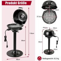 Northix Elektrische Barbecue 1600 W - Grilloppervlak van 1038 cm² - Met Warmhoudrooster en Antiaanbakrooster - 52 x 44 x 82 cm - Zwart