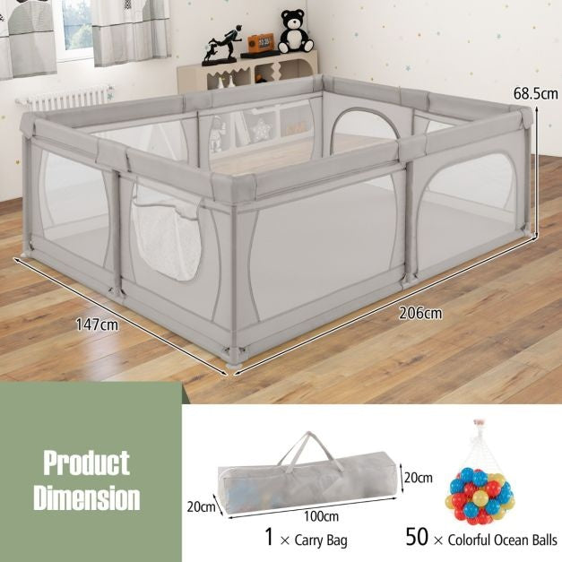 Coast babybox met 50 ballen en 2 deuren - 206 x 147 cm - grijs