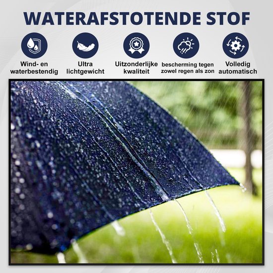 K&L Stormparaplu Opvouwbaar - Stormbestendig tot 100km/u - Automatisch Uitklapbaar Paraplu - Incl. Beschermhoes - Blauw