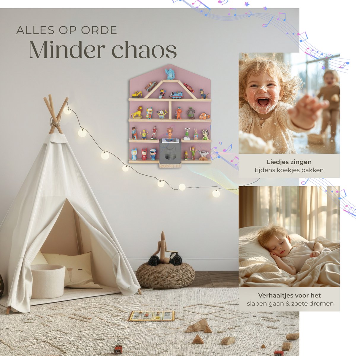 tectake Mylittle Story Wandrek voor Tonies – Huisvorm – Hout – Kersenlook