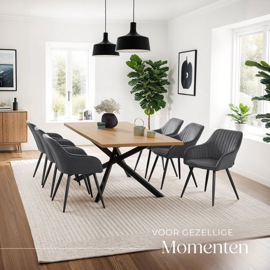 tectake®- Fluwelen stoel met gestikt patroon - Moderne eetkamerstoel - Kuipstoel - Woonkamer, eetkamer, lounge of kaptafelstoel - Div. kleuren - Grijs/zwart
