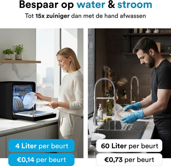 Joula Mini Vaatwasser met Waterreservoir - 8 Wasprogramma's - 5 Couverts - Kleine Smalle Vrijstaande Afwasmachine - Camping - Zwart