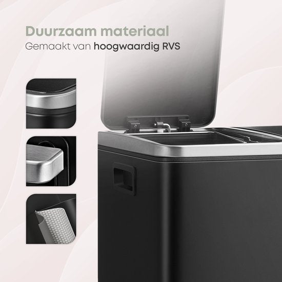 O'DADDY® Prullenbak Afvalscheiding - Softclose 2x 15L Capaciteit - Incl. Afvalzakken - Metaal/Zwart