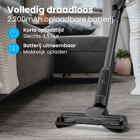 Auronic Steelstofzuiger - Draadloos - Zonder Zak - Op Accu - Zelfstaand - 220W - Extra Batterij - Vacuum Cleaner - Zwart