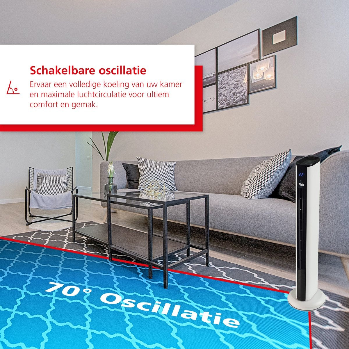 Solis Easy Breezy 757 Torenventilator - Ventilator Staand met Afstandsbediening - Timerfunctie - 44,8 dB - 91 cm Hoog - Wit