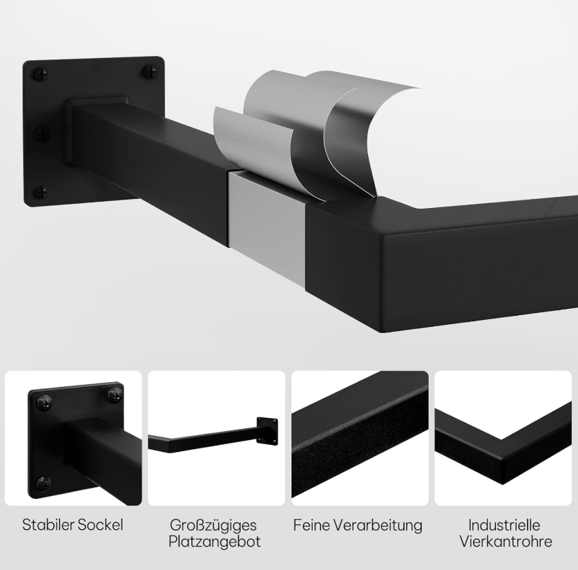 Woltu Wandkapstok Industrieel - Zwart - 170 x 6 x 30 cm