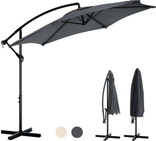 Tristar Zweefparasol - 300cm Rond - Tuin - Verstelbare Hoogte - Incl. kruisvoet & Beschermhoes - PA-7905 - Antraciet