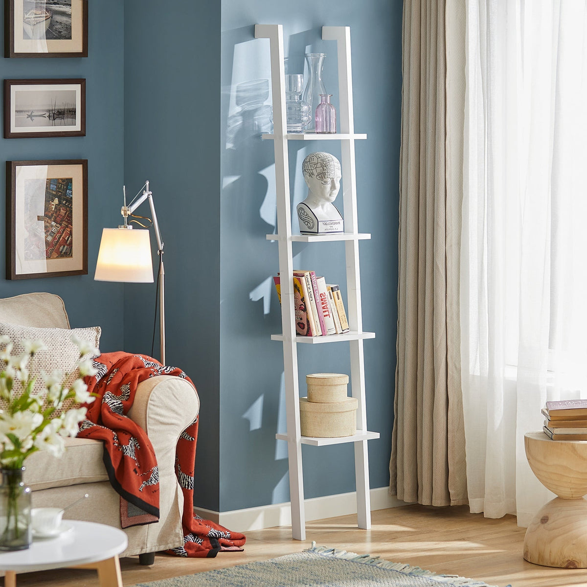 SoBuy Ladderkast - 4 Planken - 33x180x23 cm - Wit