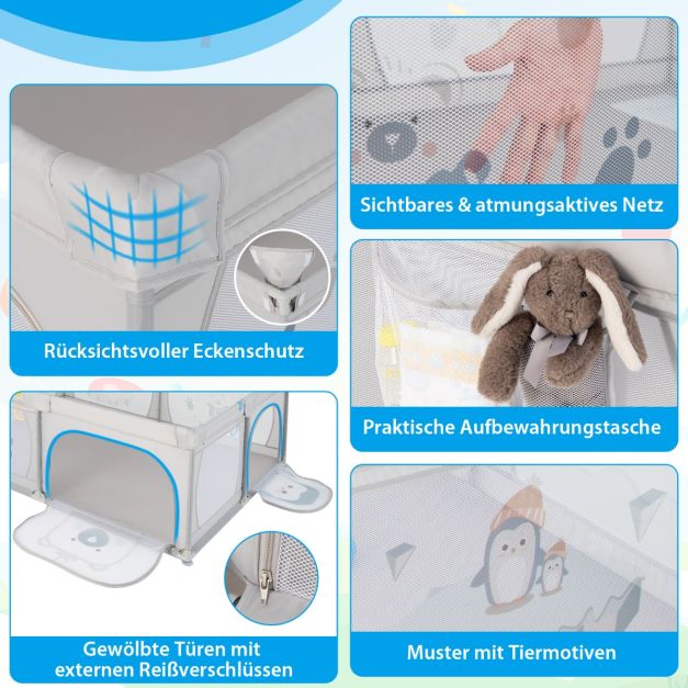 Coast Babybox met 50 Ballen en 2 Ritsdeuren - Grijs - 205 x 147 x 68,5 cm