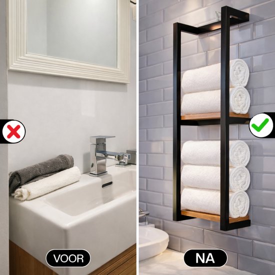 Vonia Handdoekrek - Badkamerrek - Handdoekrek Badkamer - Handdoekhouder - Handdoekenrek - Zwart/Hout