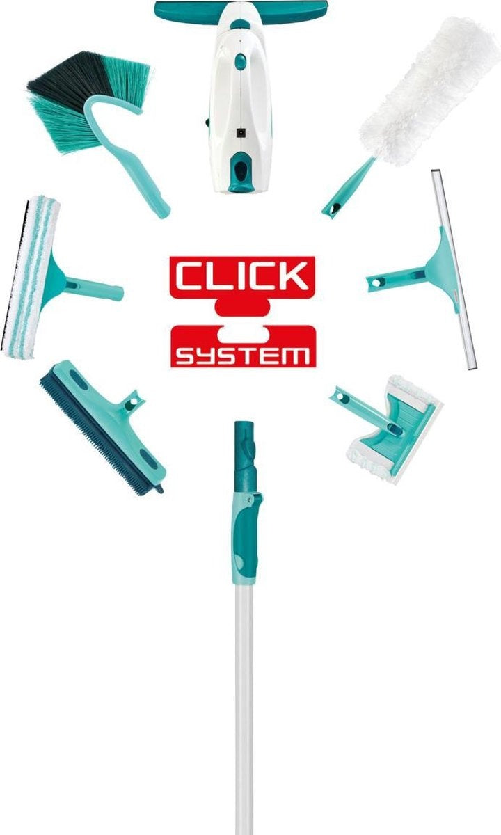 Leifheit telescoopsteel aluminium 130 - 400 cm - incl. antislipkop - 360° draaibaar ophangoog - Click System - turquoise - grijs