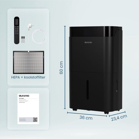 Auronic Luchtontvochtiger en Luchtreiniger - Better Plus Series - Ontvochtigt 12L per dag - 5L Waterreservoir - Slaapkamer, Badkamer, Woonkamer en Kantoor - Vochtvreter voor in Huis - Zwart