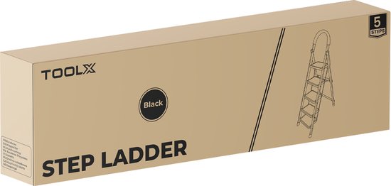 ToolX Huishoudtrap - Keukentrap - Staal - 5 treden - Inklapbaar - Anti-Slip - Opvouwbaar - Zwart