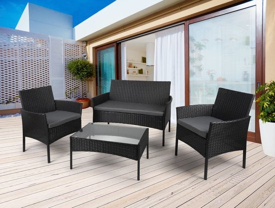 Lifetime Garden Tuinset - Berlijn Loungeset - 4 Stuks - Tuinstoelen, Loveseat en Tafel - Rotan - Zwart - Tuin, Balkon en Terras