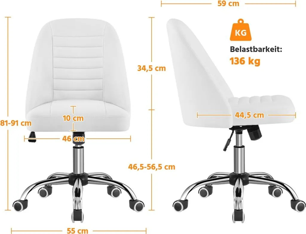Yaheetech Bureaustoel Wit Ergonomisch Gestoffeerd