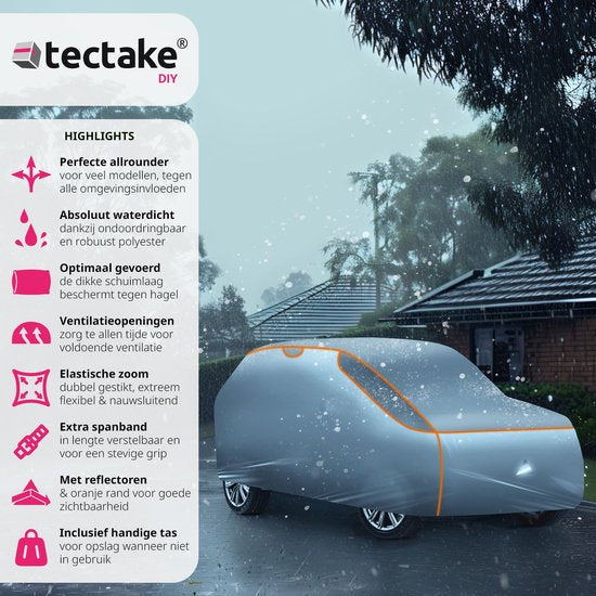 tectake® Auto beschermhoes hagelbescherming met schuimrubberen inzetstuk waterdicht ademend 571x 203x 120cm SUV / VAN Grijs