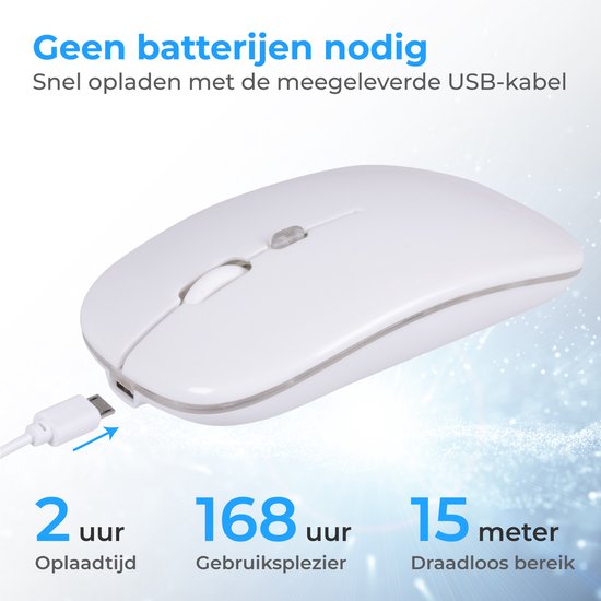 Nuvance - Draadloze Muis LED - Bluetooth - Ergonomisch - Laptop en gaming - Draadloos - Wit