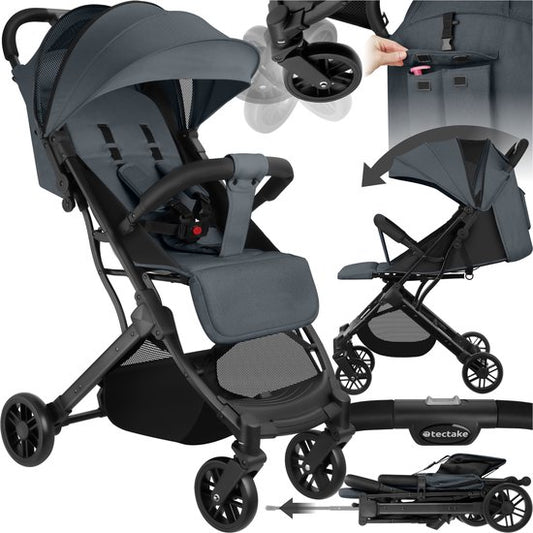 tectake® Buggy Kinderwagen Finn - Lichtgewicht plooibuggy - Inklapbaar en met opvouwbare kap - Zonwerend - Draagkracht 15kg - Antraciet