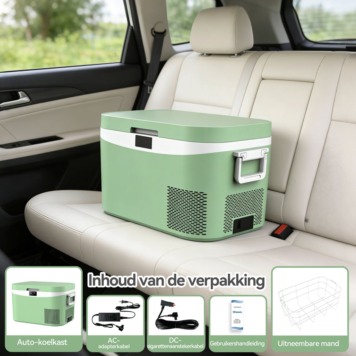 BINGI Compressor Koelbox 12.8L Mini Draagbare Elektrische Koelkast 12/24V DC Elektrische Vriezer Draagbare Vriezer voor Auto, Vrachtwagen, Picknick, Kamperen en Huisgebruik