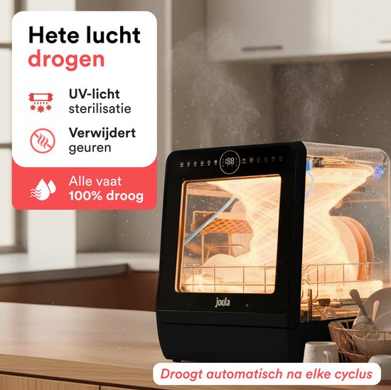 Joula Mini Vaatwasser met Waterreservoir - 8 Wasprogramma's - 5 Couverts - Kleine Smalle Vrijstaande Afwasmachine - Camping - Zwart
