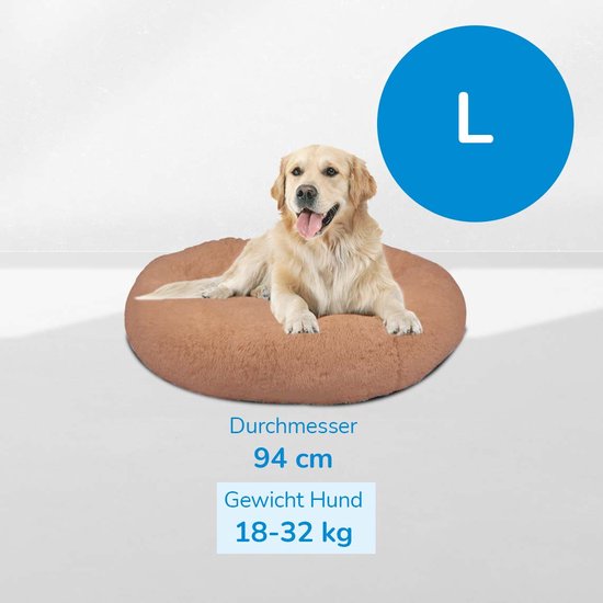 Peaceful Pooch L - pluizig hondenbed - 94cm diameter - opvouwbaar - in verschillende maten. Kattenbed - wasbaar - uitneembare vulling - ontspant gewrichten en spieren - anti-slip noppenbodem